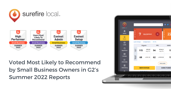 Surefire Local Voted Most Likely to Recommend by Small Business Owners in G2’s Summer 2022 Reports